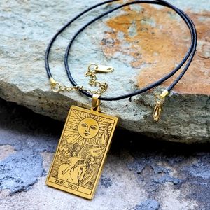 Sophisticated 14K Gold plated Gold Tarot Card Pendant Leather Mystic